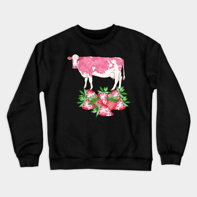 Strawberry Cow Crewneck Sweatshirt by okpinsArtDesign